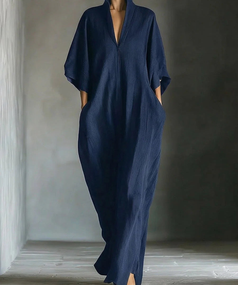 Alina - Vestido longo com mangas 3/4 e decote em V