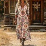 Maria - Obleka Casual z Dolgimi Rokavi v Vintage Slogu