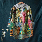 Ema - Srajca Casual z Vintage Tiskom Rib