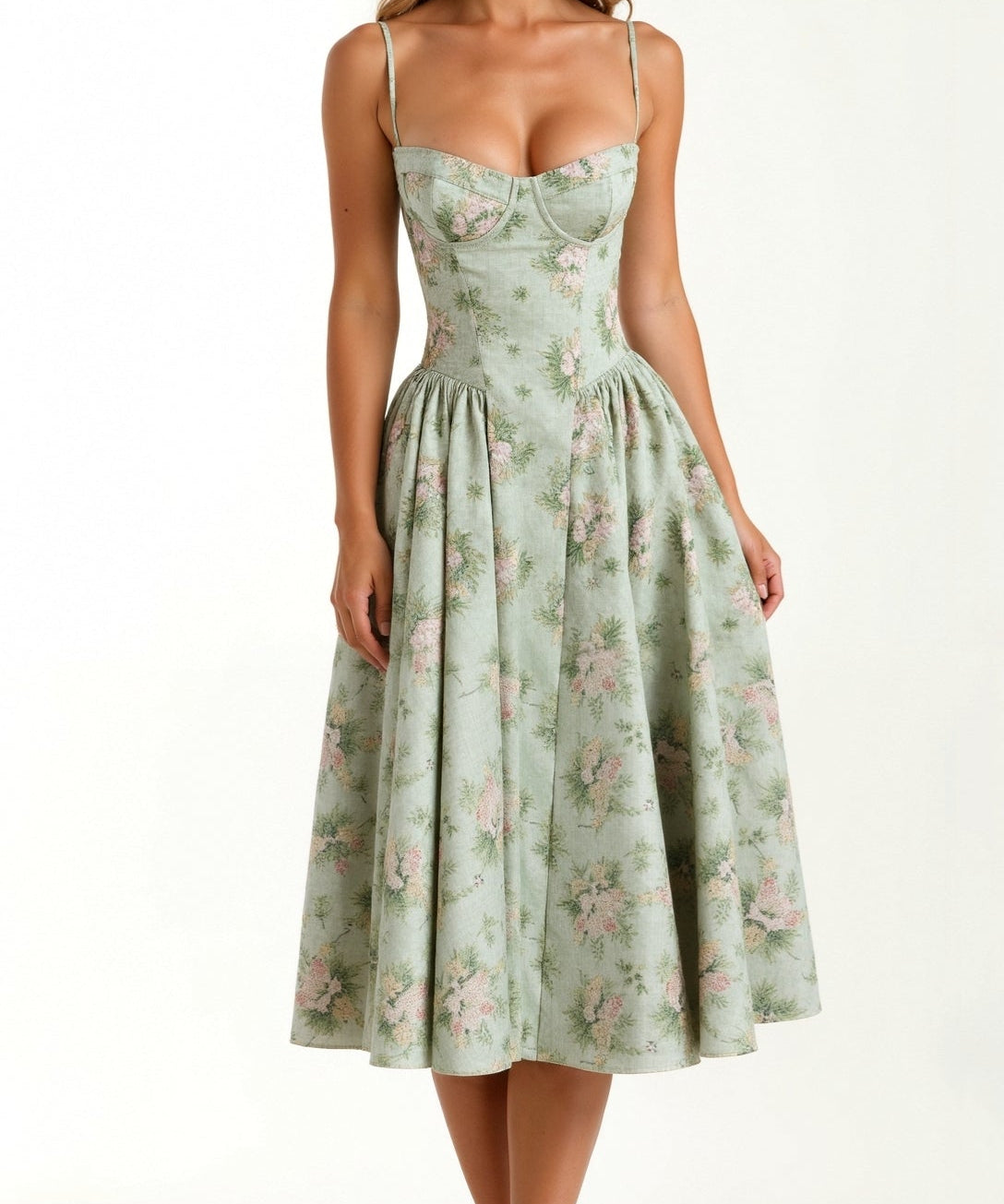 Odete - Vestido midi corpete estruturado