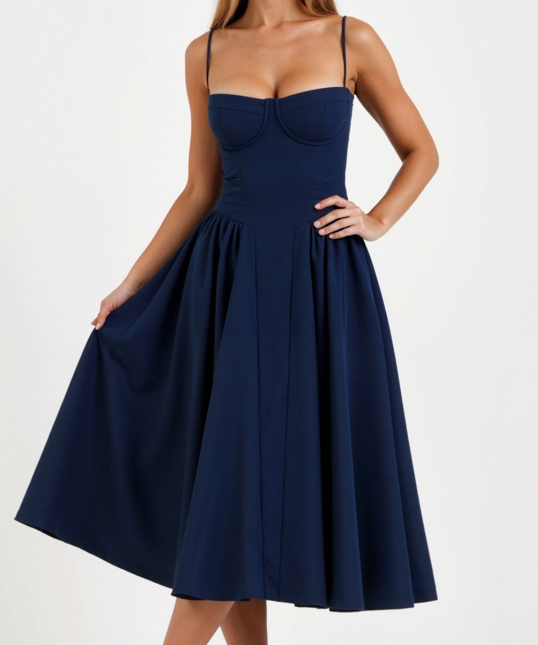 Odete - Vestido midi corpete estruturado