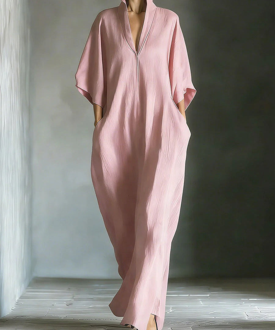 Alina - Vestido longo com mangas 3/4 e decote em V