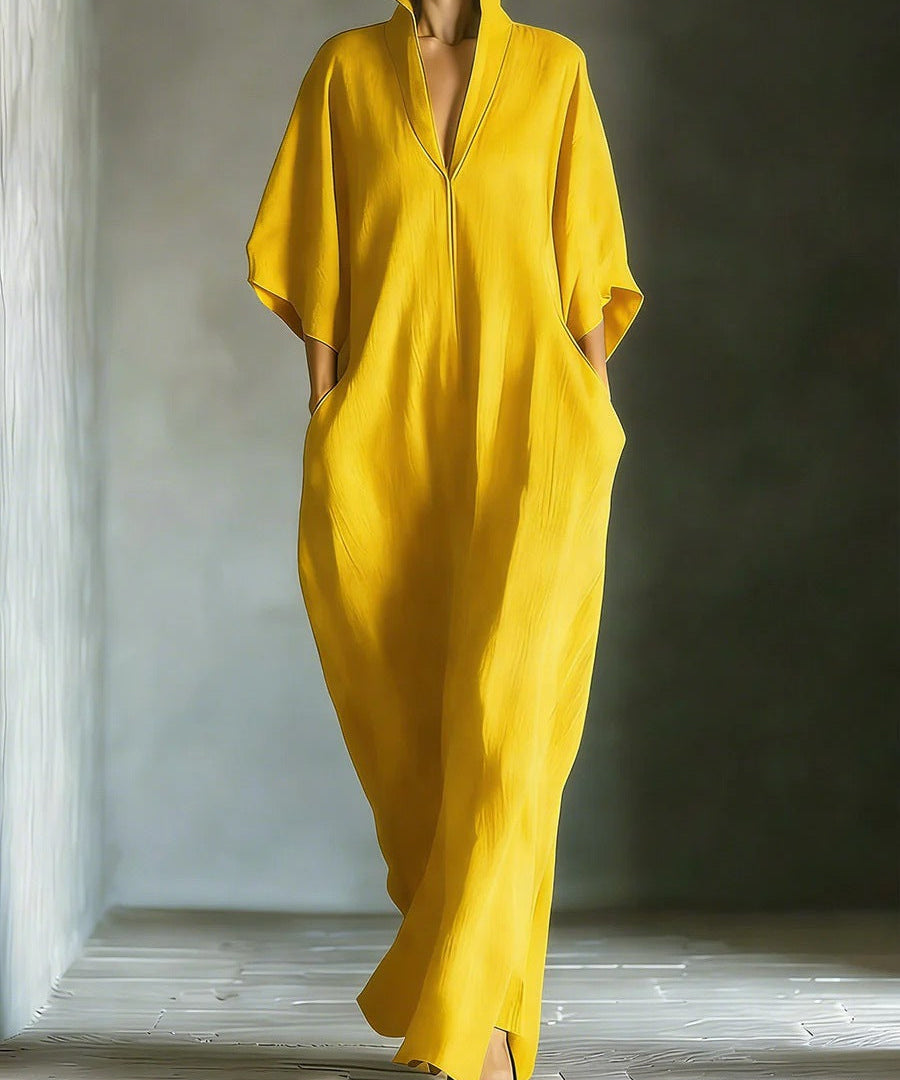 Alina - Vestido longo com mangas 3/4 e decote em V