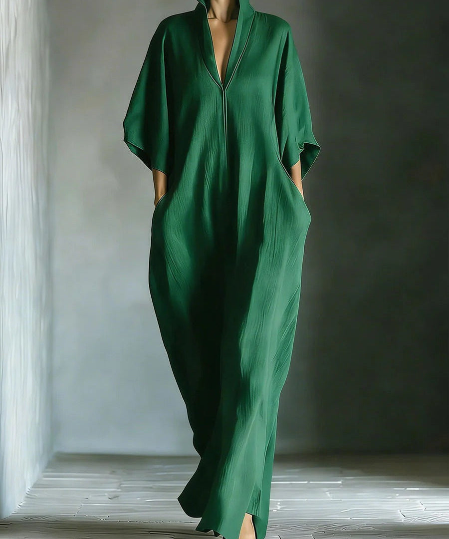 Alina - Vestido longo com mangas 3/4 e decote em V