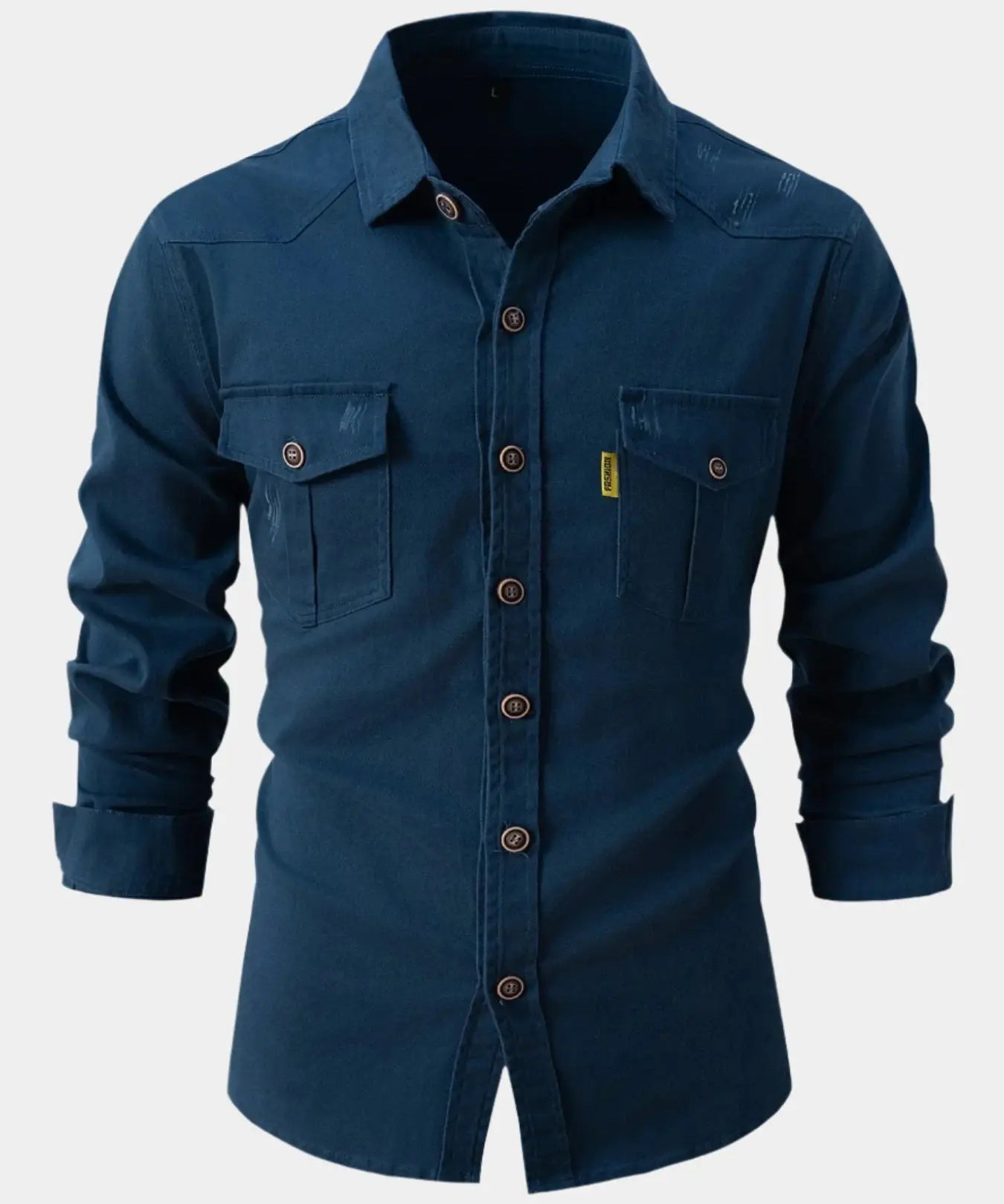 Camisa de Mistura de Denim - Botões