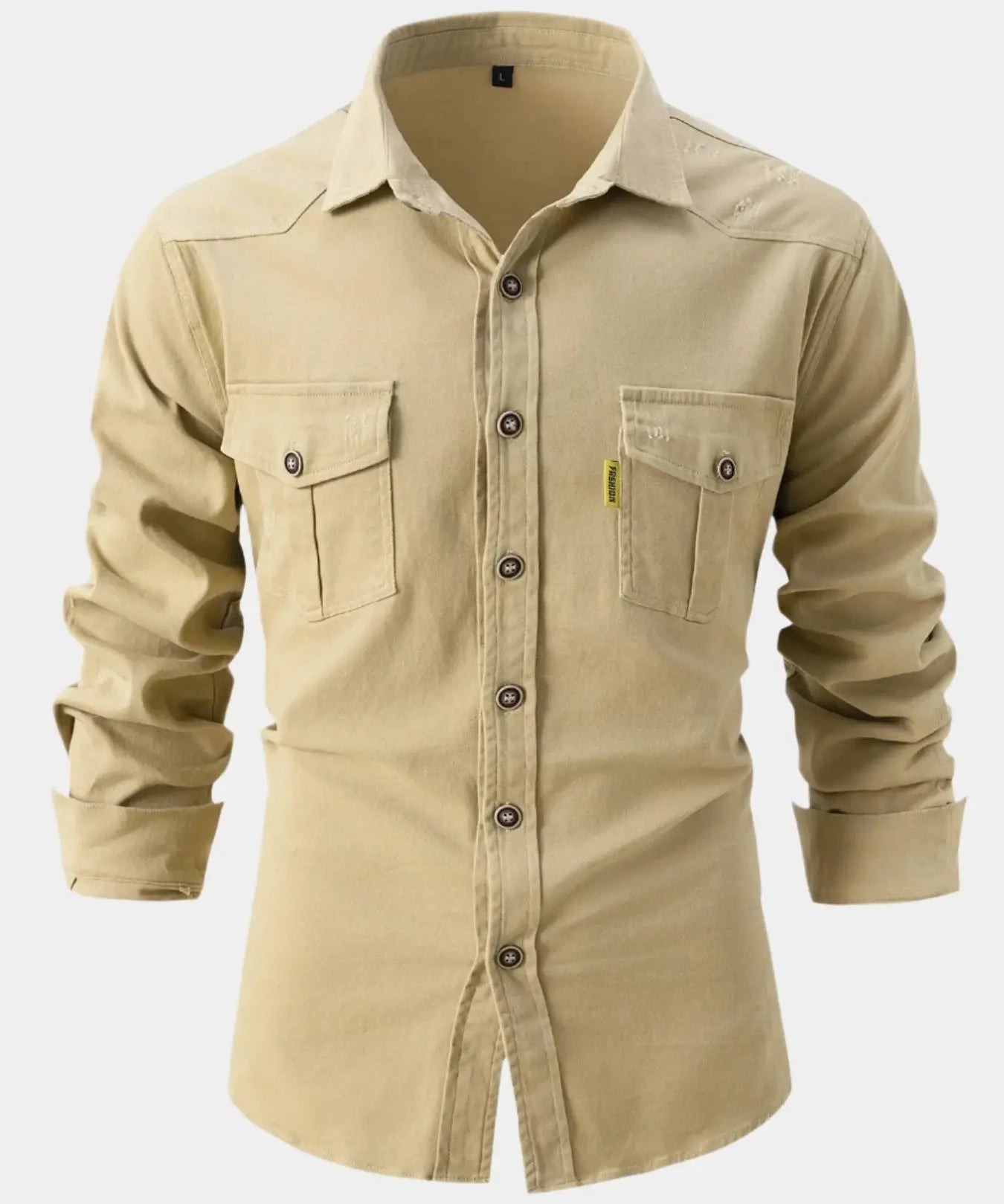 Camisa de Mistura de Denim - Botões
