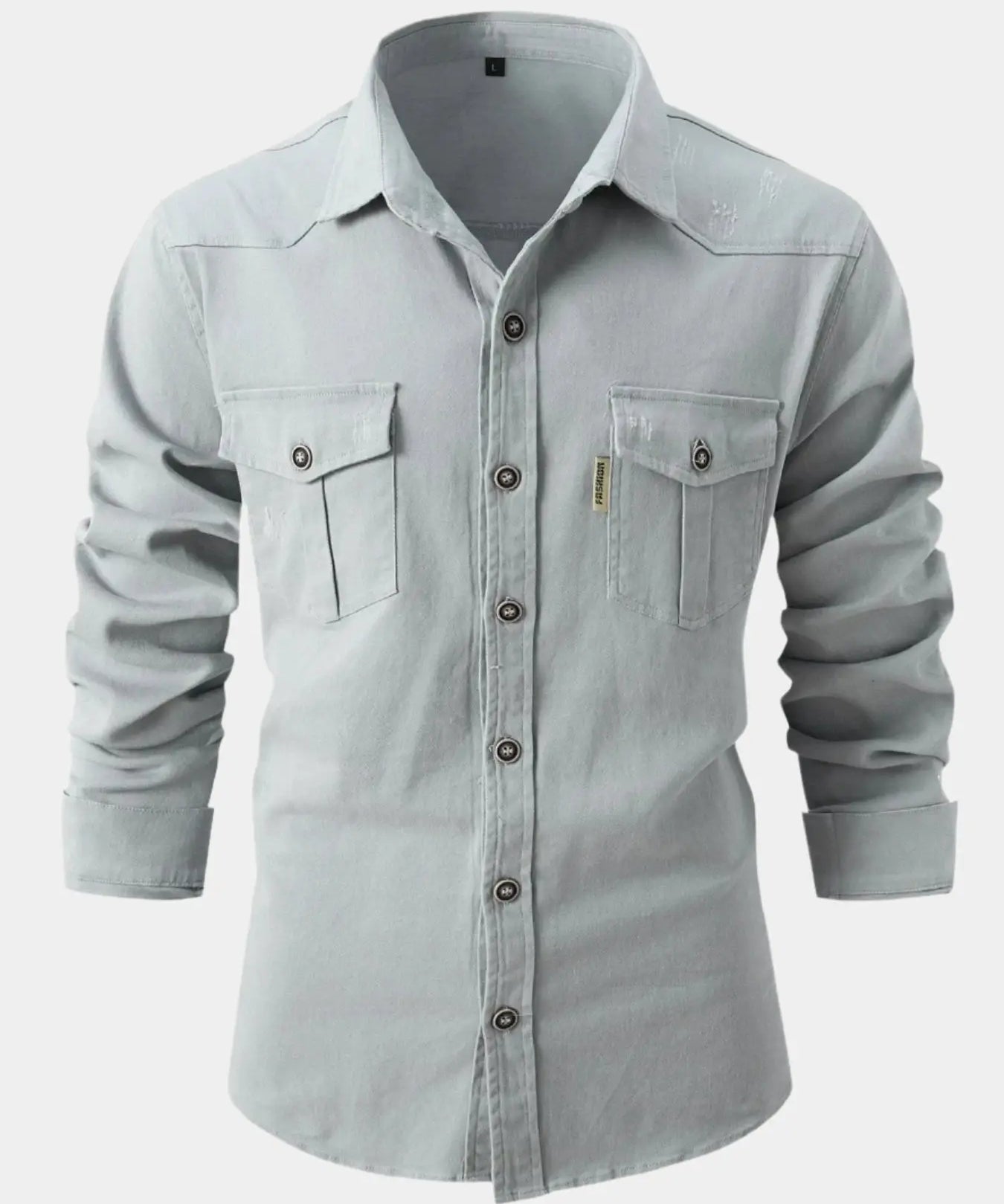 Camisa de Mistura de Denim - Botões