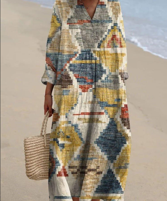Cátia - Vestido Inspirado no Boémio com Impressões Étnicas