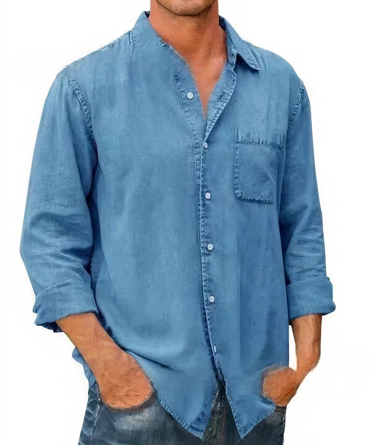 Camisa - Mistura de Denim Longa