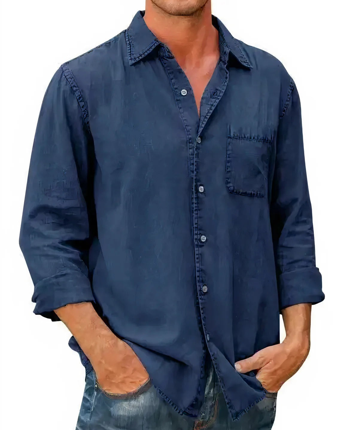 Camisa - Mistura de Denim Longa