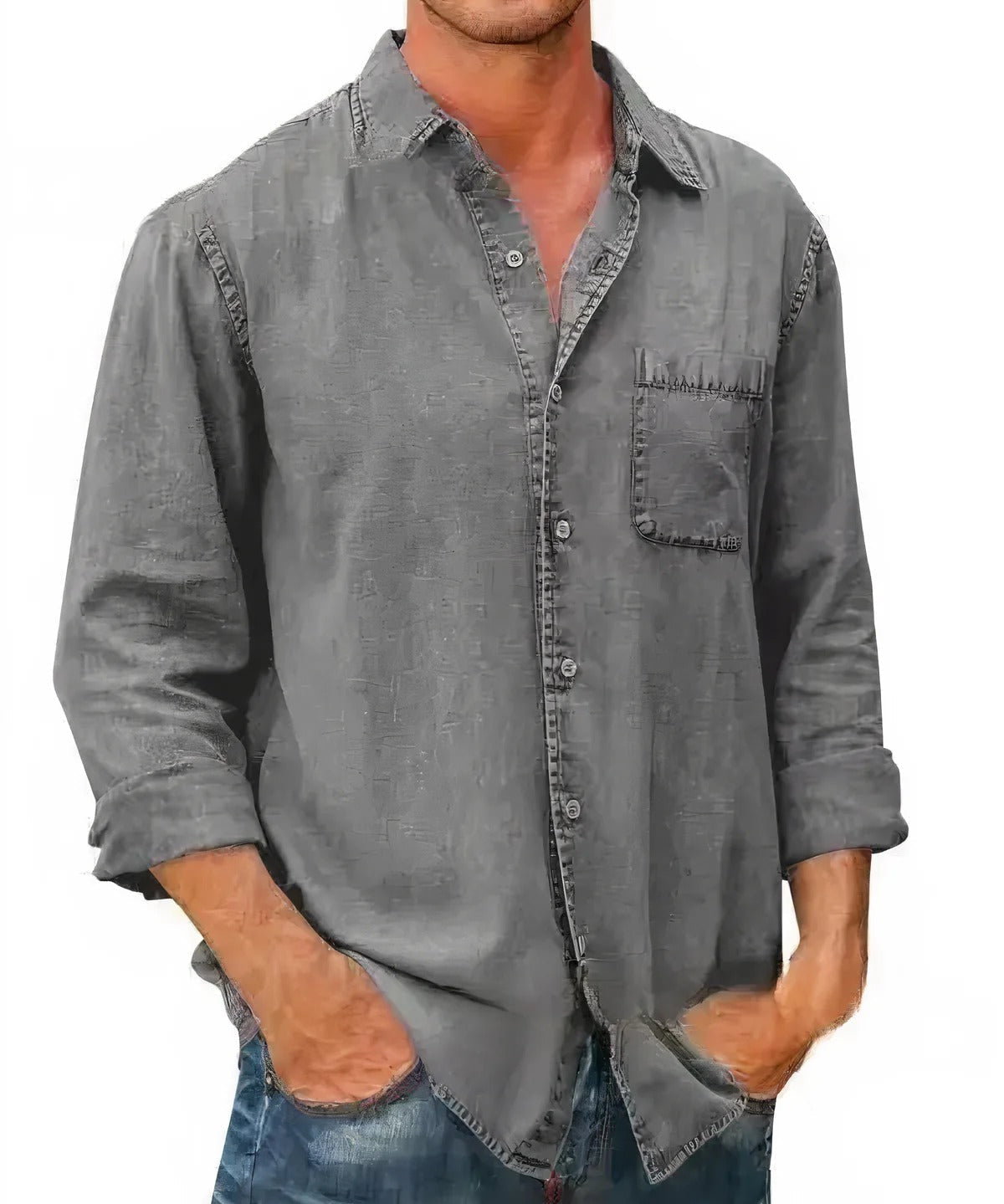 Camisa - Mistura de Denim Longa