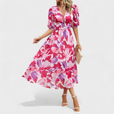 Clara - Elegantna Midi Cvetlična Oblačila