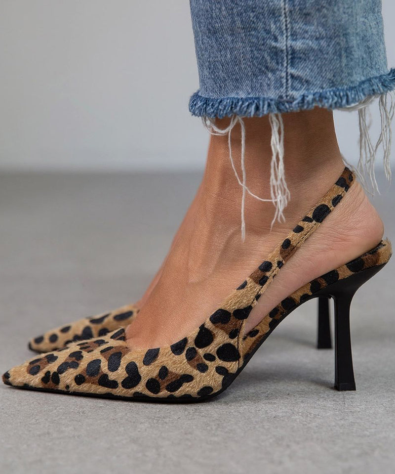 Liorina - Escarpins cáqui com estampado de leopardo e biqueira pontiaguda