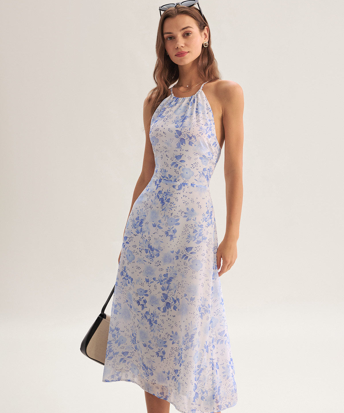 Clarice - Vestido Midi Azul Floral