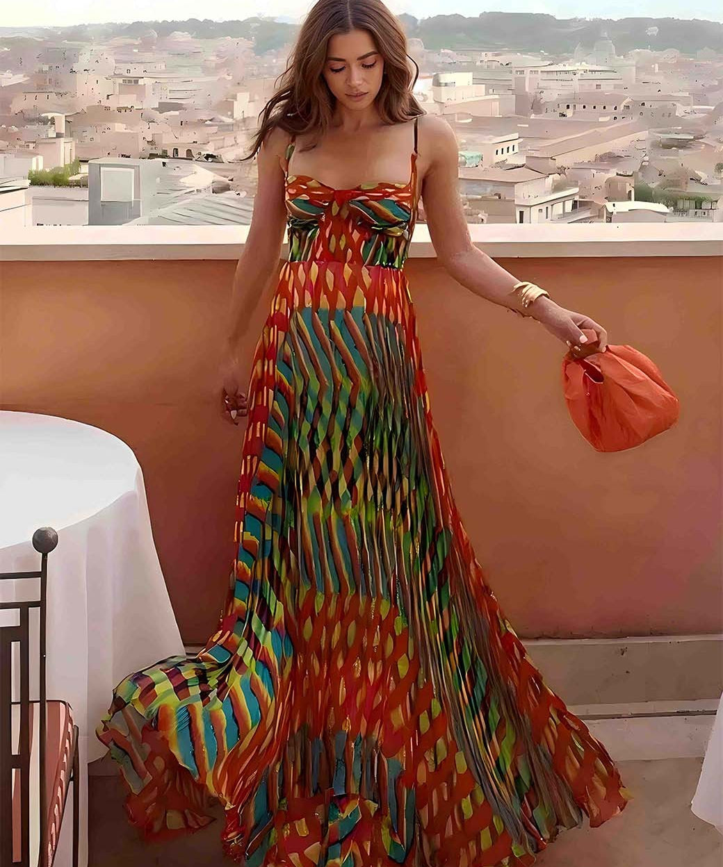 Aria - Vestido Maxi Estampado Abstrato